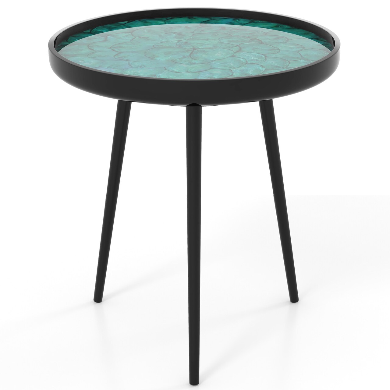 Green Wood Mid-Century Modern Coffee End Table with 16/20 Inch Sea Shell Decoration